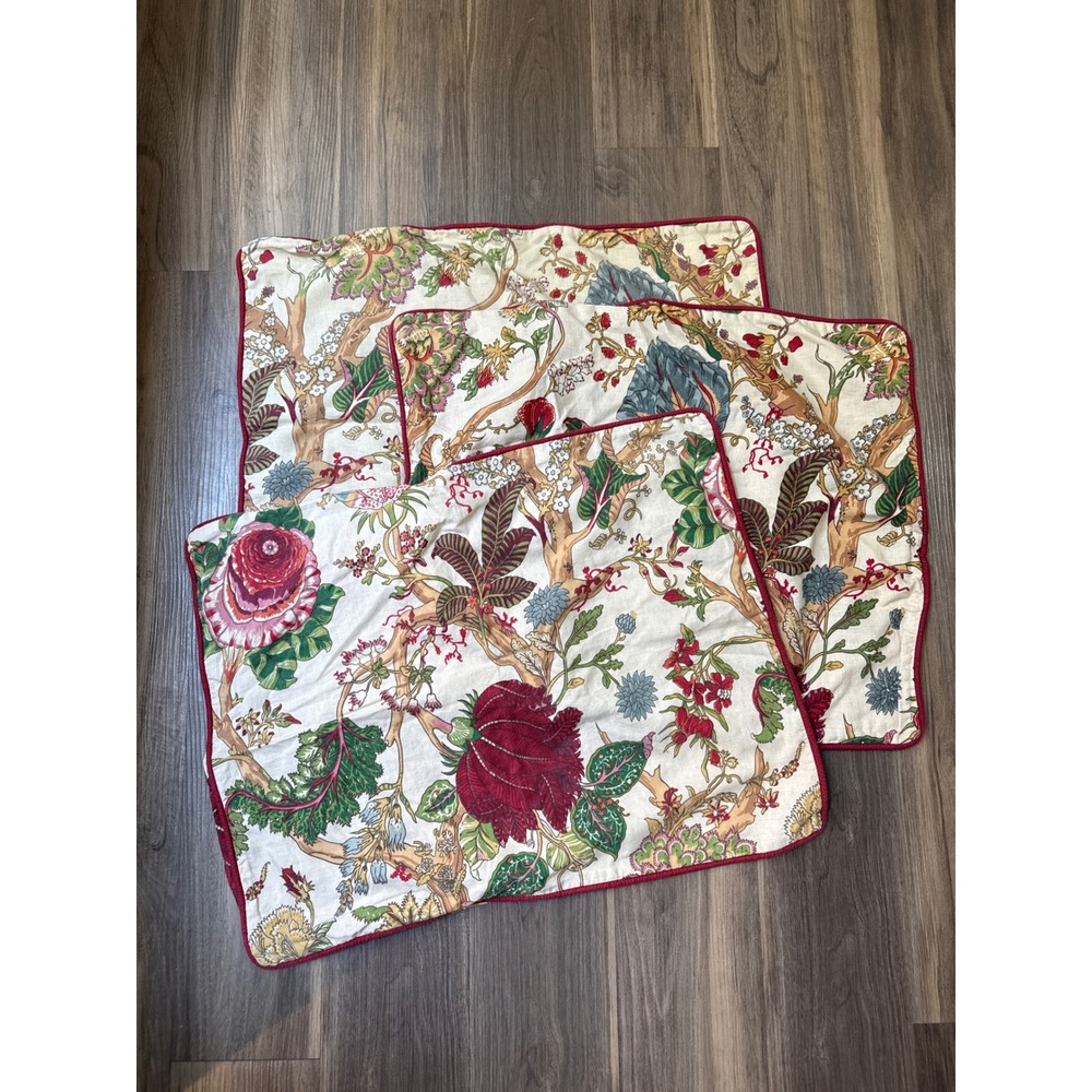 Pottery Barn Wells Palampore Pillow Shams Lot of 3 Cotton Linen Floral Jacobean